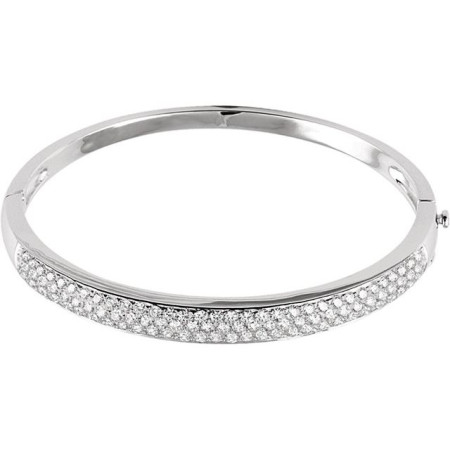 14K White Gold 3 CTW Natural Diamond Pav Bangle 7in Bracelet in White color  STC0044
