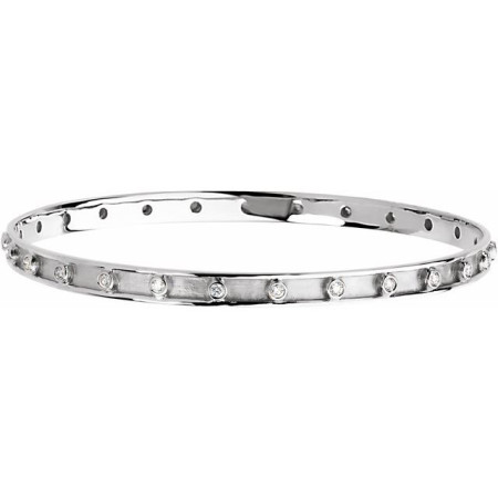 14K White Gold 3/4 CTW Natural Diamond Bangle 7 1/4in Bracelet