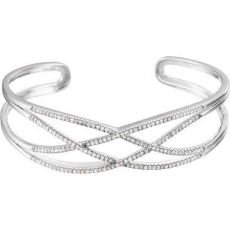 14K White Gold 3/4 CTW Natural Diamond Criss-Cross Cuff 7in Bracelet in White color  STC0035