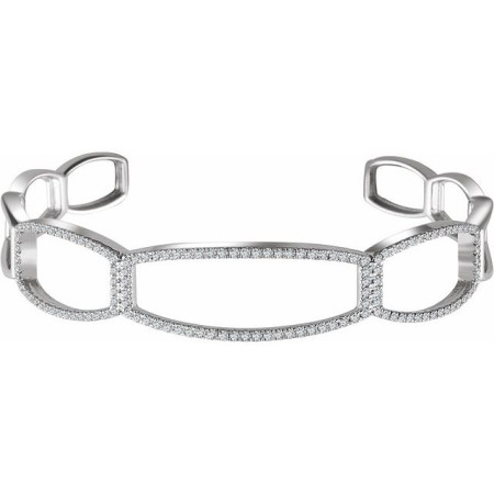 14K White Gold 3/4 CTW Natural Diamond Cuff 6 1/4in Bracelet in White color  STC0037