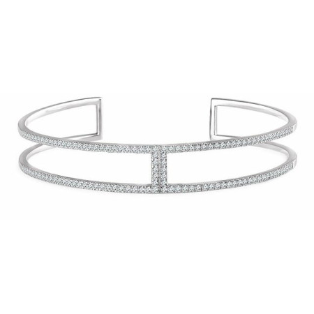 14K White Gold 3/4 CTW Natural Diamond Cuff 6in Bracelet in White color  STC0034