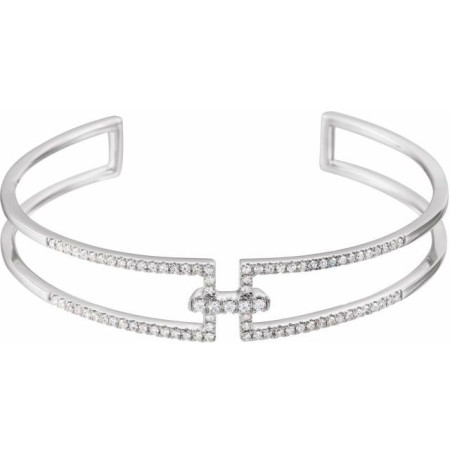 14K White Gold 3/4 CTW Natural Diamond Cuff 6in Bracelet in White color  STC0036