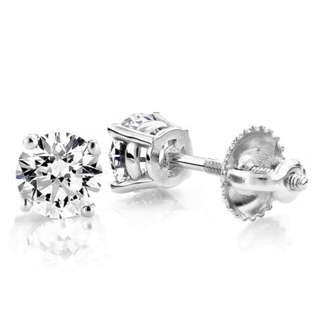 14K White Gold Round Diamond Stud Earrings... 004576