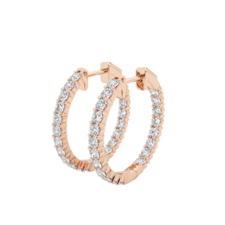 14k White Gold Round Lab-Grown Diamond Hoop Earrings | Prong Setting | F-G | Hinged Back in Rose color HD0153