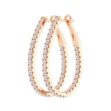 14k White Gold Round Lab-Grown Diamond Hoop Earrings | Prong Setting | F-G | Wire Back in Rose color HD0168