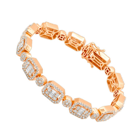 Women's 14K Gold Baguette and Round Cut Diamond Tennis Bracelet 10ct in Rose color 804075