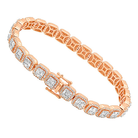 14K Gold Women's Baguette and Round Diamond Tennis Bracelet 6.5 ct in Rose color 804080