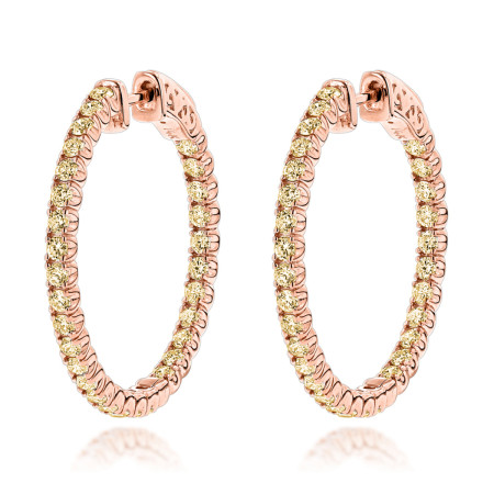 14K Yellow Diamond Hoop Earrings 2 Carats Inside Out Design by Luxurman in Rose color 802928