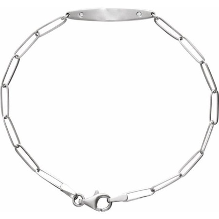 14K Yellow Gold .015 CTW Natural Diamond Engravable Curved Bar 7in Bracelet in White color  STC0012