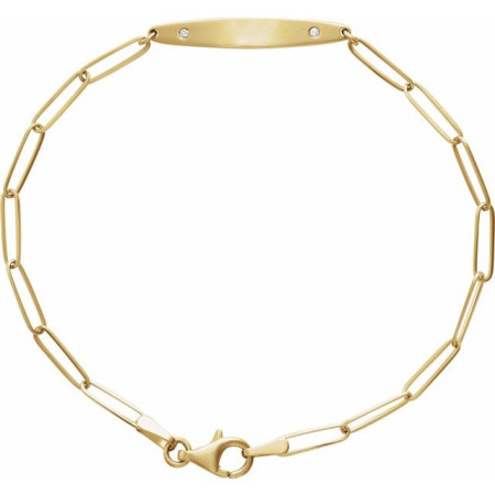 14K Yellow Gold .015 CTW Natural Diamond Engravable Curved Bar 7in Bracelet in Yellow color  STC0012