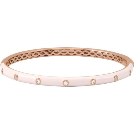 14K Yellow Gold 1/5 CTW Natural Diamond & Pink Enamel 7in Bangle Bracelet in Rose color STC0008