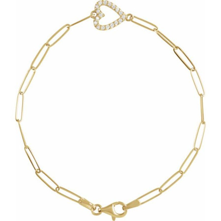 14K Yellow Gold 1/8 CTW Natural Diamond Heart 7in Bracelet STC0013