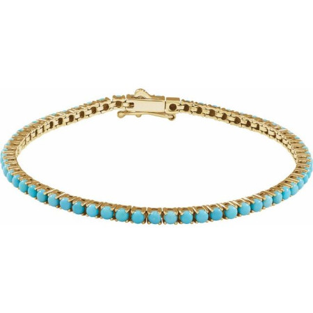 14K Yellow Gold Natural Turquoise Tennis 7 1/2in Bracelet STC0016