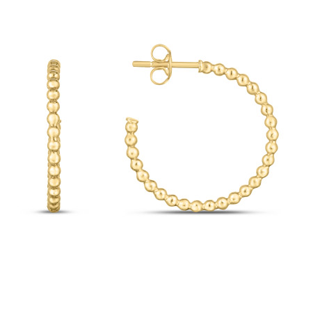 14k Yellow Gold Women's Bead C-Hoops Earrings | Push Back in Yellow color  HD5315