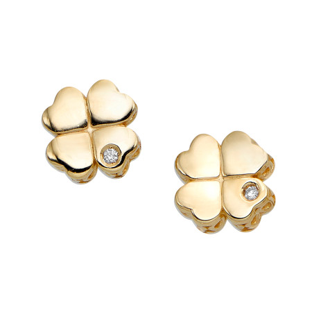 14k Yellow Gold Women's Diamond Clover Stud Earrings | Push Back in Yellow color  HD5260