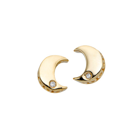14k Yellow Gold Women's Diamond Moon Stud Earrings | Push Back in Yellow color  HD5259