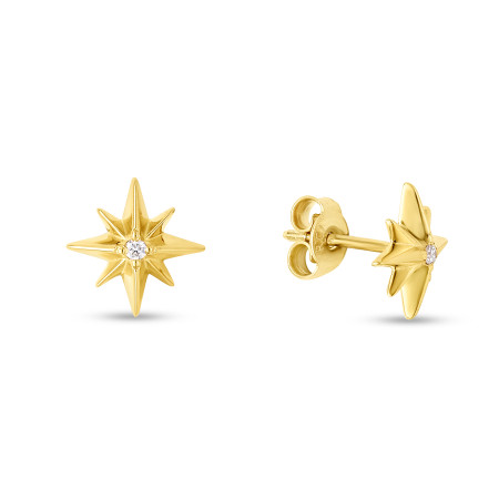 14k Yellow Gold Women's Diamond North Stars Earrings | Push Back in Yellow color  HD5304