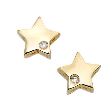 14k Yellow Gold Women's Diamond Star Stud Celestial Earrings | Push Back in Yellow color  HD5261