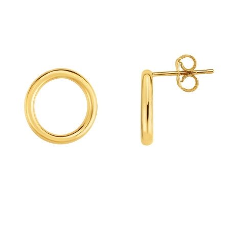 14k Yellow Gold Women's Open Circle Stud Earrings | Push Back in Yellow color  HD5227