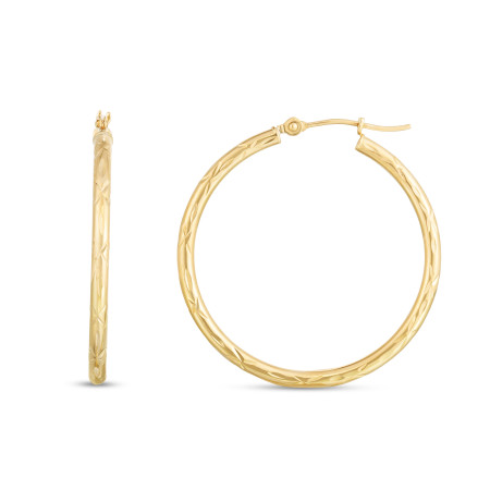 14k Yellow Gold Women's Round Diamond Cut Hoops Earrings | Hinged in Yellow color  HD5321