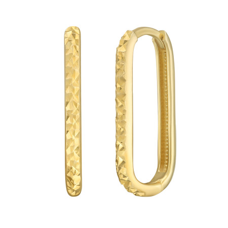14k Yellow Gold Women's Textured Oval Hoops Earrings | Snap in Yellow color  HD5374