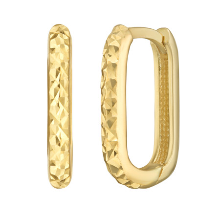 14k Yellow Gold Women's Textured Rectangular Huggies Earrings | Snap in Yellow color  HD5373