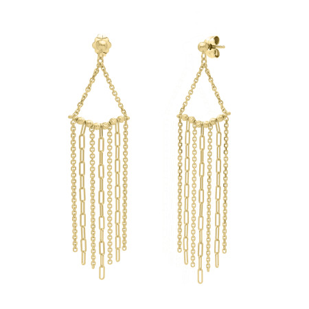 14k Yellow Gold Women's Triangle Fringes Earrings | Push Back HD5359