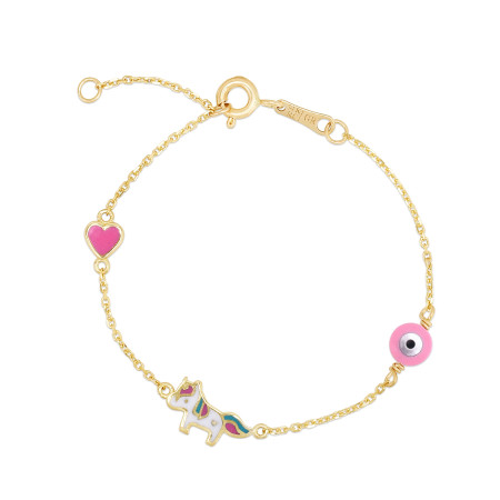 14mm Enamel Unicorn Bracelet for Children | 14K Yellow Gold | Spring Ring Clasp in Yellow color  HD5159