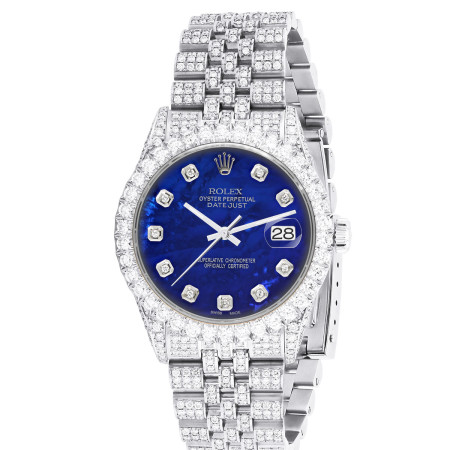 ROLLIE WATCH OUT！ Iced Out Watch Rolex Datejust 41mm Light Blue Roman Numerals