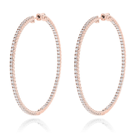 2 Inch Diamond Hoop Earrings 4ct 14K Gold Inside Out Design in Rose color 000071