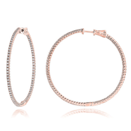 2mm 2in Inside Out Diamond Hoop Earrings for Women 1.6ct 14k Gold in Rose color 802817