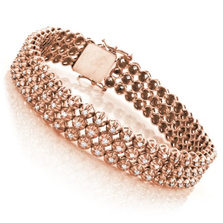 3 Row Men's Diamond Bracelet 4.75ct 10K Gold Tennis Bracelet Design in Rose color 