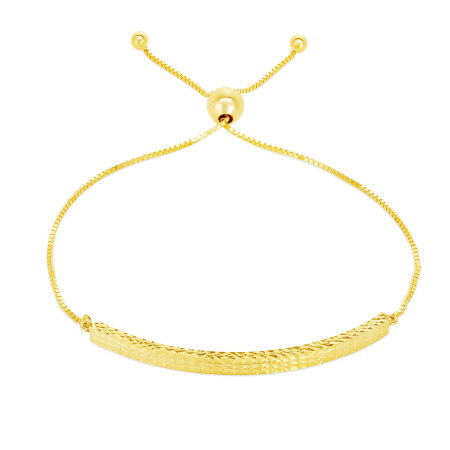 3mm Curved Bar Friendship Bracelet for Women | 14K Yellow Gold | Draw String Clasp HD5090