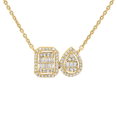 Women's 14K Gold Diamond Necklace Pendant with Chain | Pear Rectangle Motif | 0.25ct in Yellow color  407218