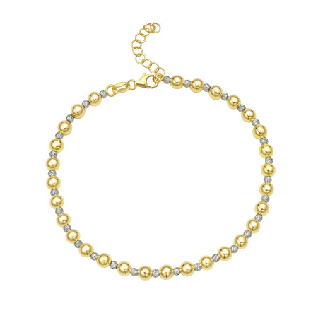 4mm Polished & Diamond Cut Bead Bracelet for Men & Women | 14K Two tone Gold | Lobster Clasp in Yellow color  HD5165