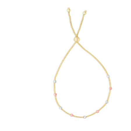 5.4mm Stationed Beads Friendship Bracelet for Women | 14K Tri color Gold | Draw String Clasp HD5115