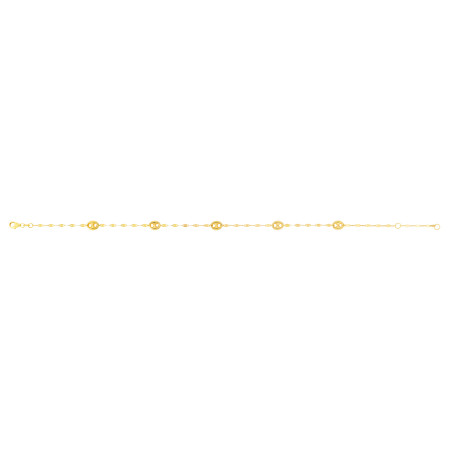 5.5mm Gold Mirror and Puffed Mariner Station Anklet for Men & Women | 14K Yellow Gold | Lobster Clasp HD5186