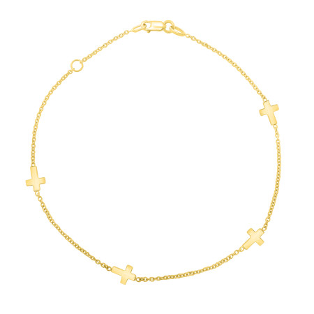 6mm Gold Cross Anklet for Men & Women | 14K Yellow Gold | Lobster Clasp HD5189