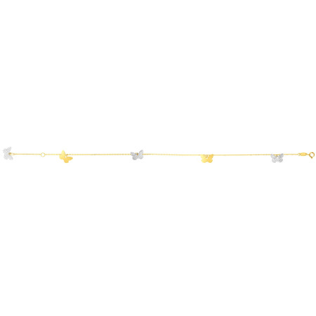 7mm Two-tone Gold Butterfly Anklet for Women | 14K Two Tone Gold | Spring Ring Clasp HD5180