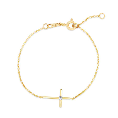9mm CZ Side Cross Bracelet for Men & Women | 14K Yellow Gold | Spring Ring Clasp in Yellow color  HD5158
