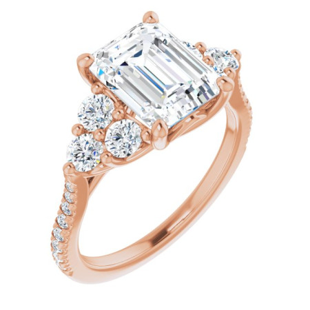 Adalynn Lab Grown Diamond Ring | 3 Carat Emerald Diamond French-Set Engagement Ring in Rose color ST107DLE