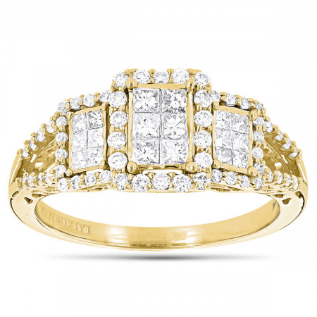 Affordable 14K Gold Round and Princess Cut Diamond Engagement Ring 1ct in Yellow color  802804