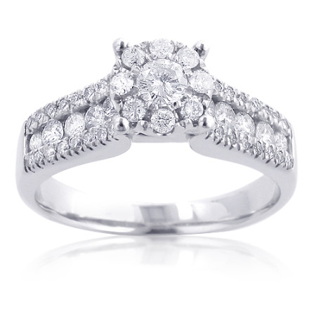 Affordable Cluster Diamond Engagement Ring 1.1ct 14K Gold 802394