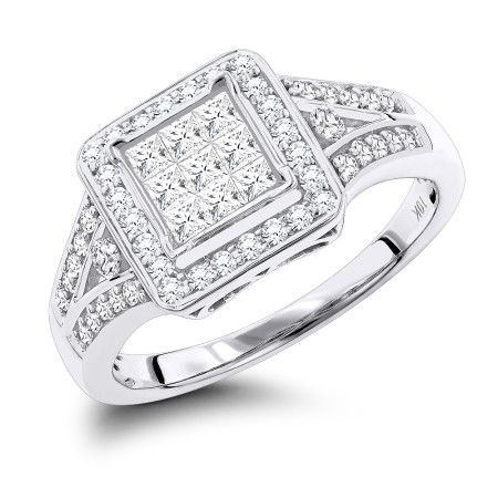 Affordable Engagement Rings: 10k Gold Round and Princess Cut Diamonds Ring 800228
