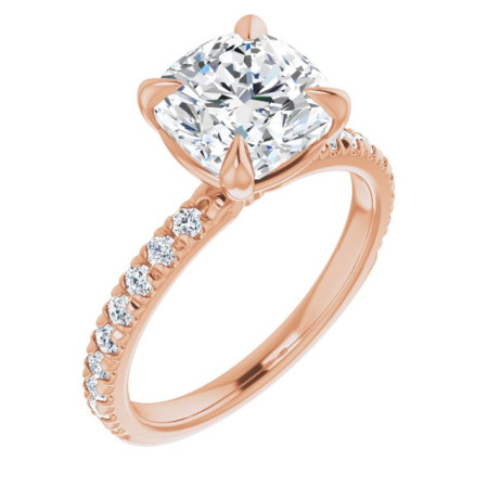 Alaia Lab Grown Diamond Ring | 3 Carat Cushion Diamond French-Set Engagement Ring in Rose color ST111DLC