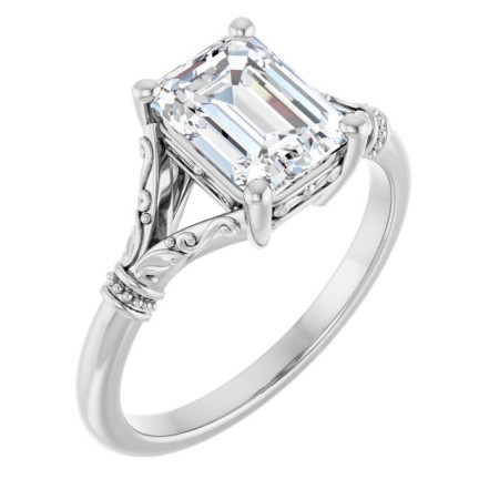 Alana Lab Grown Diamond Ring | 2 Carat Emerald Diamond Split Shank Engagement Ring ST162DLE