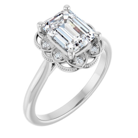 Alani Lab Grown Diamond Ring | 2 Carat Emerald Diamond Halo-Style Engagement Ring ST134DLE
