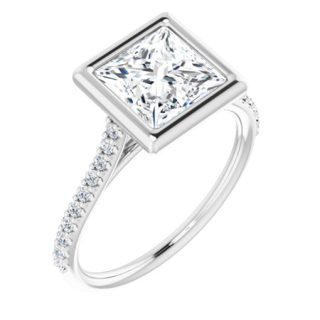 Alice 2 Carat Square Diamond Bezel-Set Accented Engagement Ring ST082DNS
