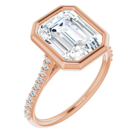 Alice Lab Grown Diamond Ring | 4 Carat Emerald Diamond Bezel-Set Engagement Ring in Rose color ST082DLE