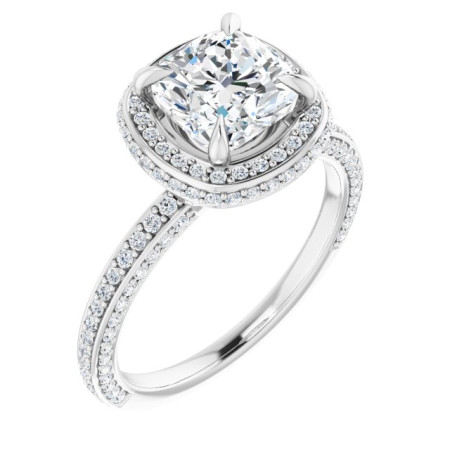 Allison Lab Grown Diamond Ring | 2 Carat Cushion Diamond Halo-Style Engagement Ring ST069DLC